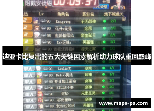 迪亚卡比复出的五大关键因素解析助力球队重回巅峰